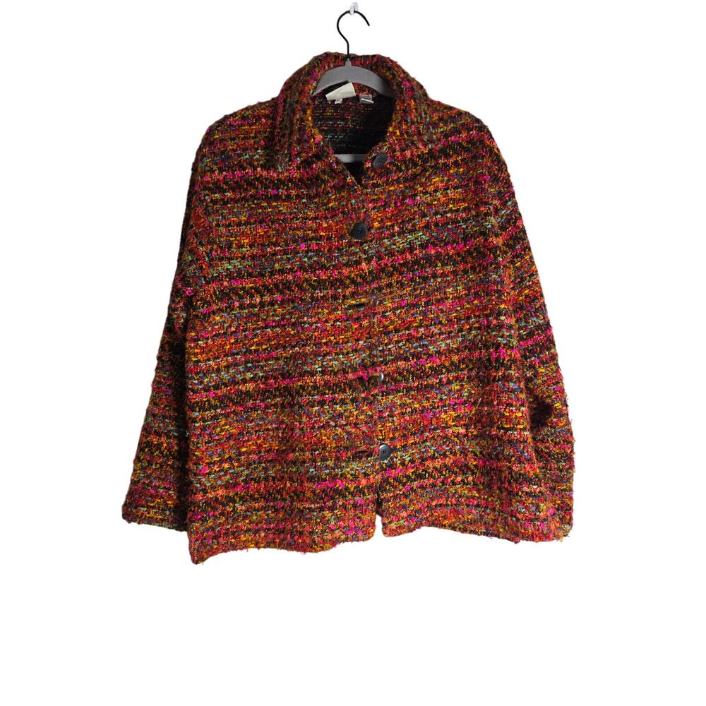 Rainbow Tweed Blazer Shacket Vintage Chico's Women's 21 Colorful Retro Jacket
